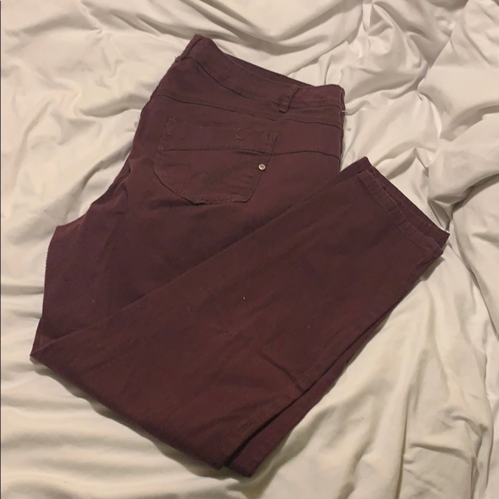 Berry colored skinny jeans